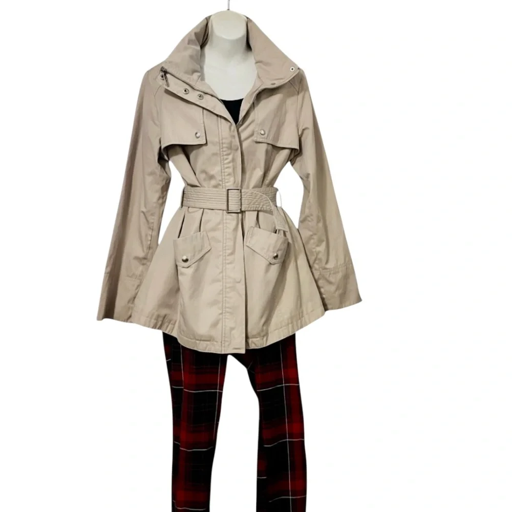 Michael Michael Kors Women’s Light Khaki Beige Belted Trench Coat Sz L